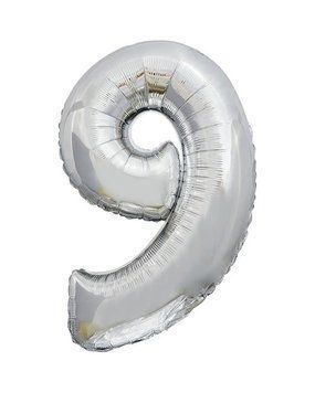 Куля цифра 9 фольгована 66 см (срібна) 240623-050 фото